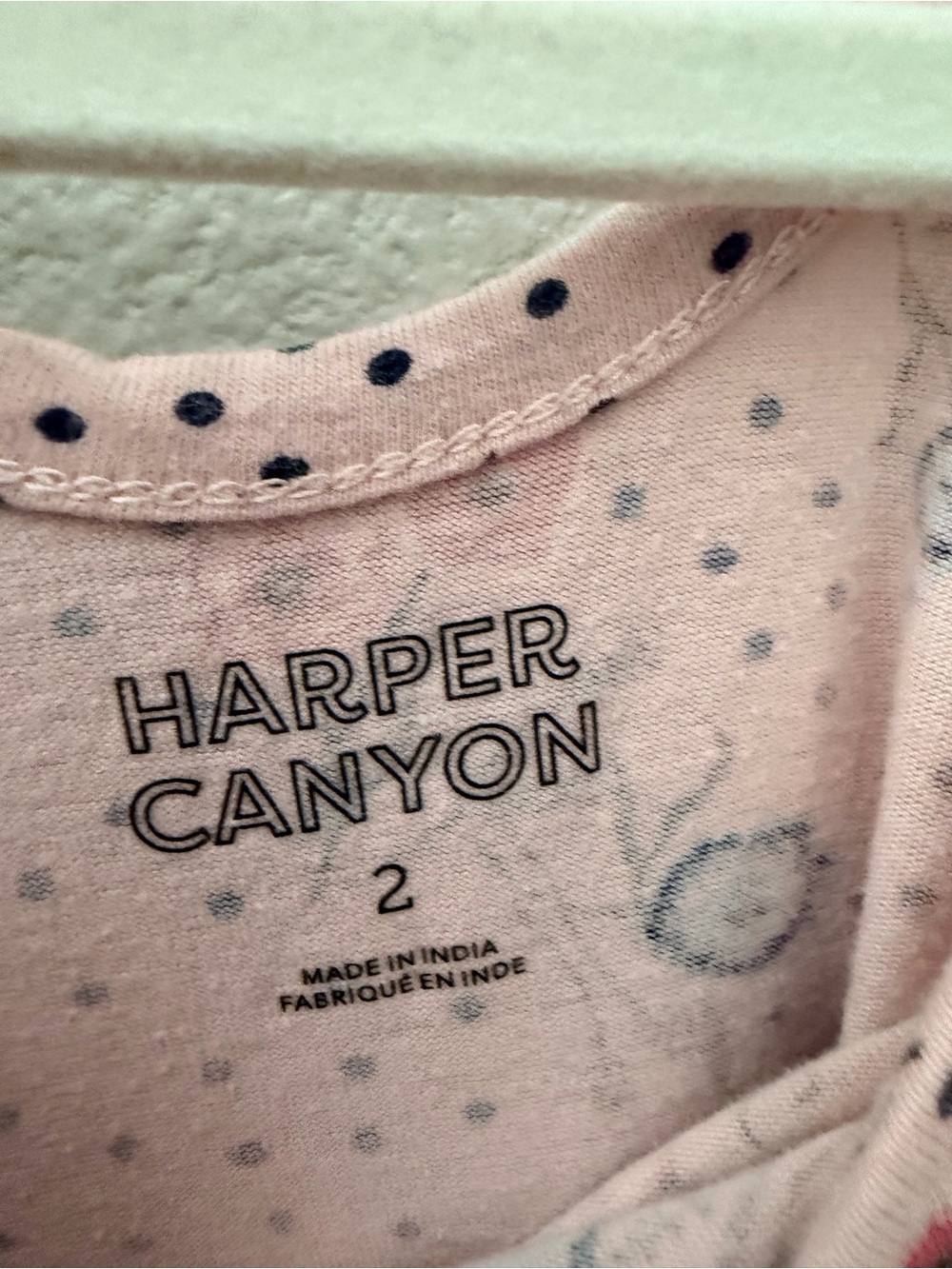 Harper Canyon Blush Pink Top with Navy Polka Dots